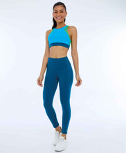 Load image into Gallery viewer, Model Front: Alto Giro Fitness Bas Legging Supplex Com Laser No Cos Verde Deep