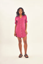 Load image into Gallery viewer, Model Front: Uv Line Chemise Shirtdress Copenhagen Fem Fucsia Upf50+