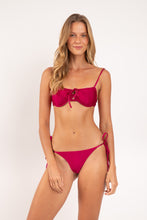 Load image into Gallery viewer, Model Front: Rio De Sol Bas Bottom Shimmer-Desejo Cheeky-Tie-Gold