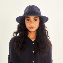 Load image into Gallery viewer, Model Front: Uv Line Chapeau Panama Hat Shanghai Imp Uni Navy Blue Upf50+