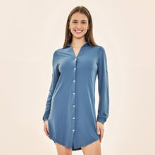 Load image into Gallery viewer, Model Front: Uv Line Chemise Shirtdress Copenhagen Fem Steel Upf50+