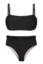 Load image into Gallery viewer, Product Front: Rio De Sol Ensemble Set Shimmer-Black Bandeau-Reto Hotpants