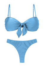 Load image into Gallery viewer, Product Front: Rio De Sol Ensemble Set Shimmer-Baltic-Sea Bandeau-Knot Nice-Fio