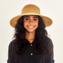 Load image into Gallery viewer, Model Front: Uv Line Chapeau Souple/Capeline Hat Santorini Imp Fem Wheat Upf50+