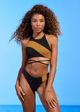 Load image into Gallery viewer, Model Front: Maaji Haut Top Babydoll Journey Midnight Black