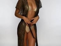 Load and play video in Gallery viewer, Video: Luli Fama Vêtement De Plage Long Caftan Siren Dream Black Gold