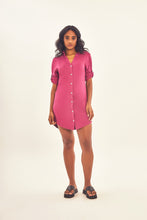 Load image into Gallery viewer, Model Front: Uv Line Chemise Shirtdress Copenhagen Fucsia Upf50+

