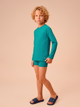 Load image into Gallery viewer, Model Front: Uv Line T-Shirt Longsleeve Uvpro Kids Green Sea Upf50+
