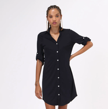 Load image into Gallery viewer, Model Front: Uv Line Chemise Shirtdress Copenhagen Fem Black Upf50+
