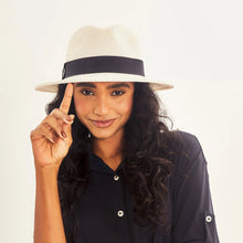 Load image into Gallery viewer, Model Front: Uv Line Chapeau Panama Hat Shanghai Imp Uni White Black Upf50+
