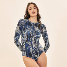 Load image into Gallery viewer, Image 04: Uv Line Une Pièce Swimsuit Macae Coconut Palms Navy Blue Upf50+
