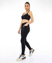Load image into Gallery viewer, Image 06: Alto Giro Fitness Bas Legging Unique Recortes Preto

