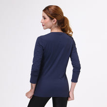 Load image into Gallery viewer, Model Back: Uv Line Fitness Haut Sport Fit Fem Ml Marinho Upf50+
