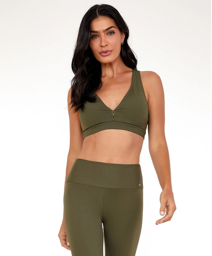 Model Front: Alto Giro Fitness Haut Top Hyper Costas Nadador Verde Olive