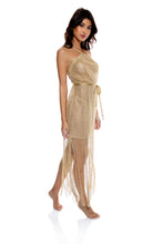 Load image into Gallery viewer, Image 03: Luli Fama Vêtement De Plage Cross Halter Long Fringe Dress Gold Rush
