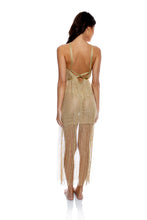 Load image into Gallery viewer, Model Back: Luli Fama Vêtement De Plage Cross Halter Long Fringe Dress Gold Rush
