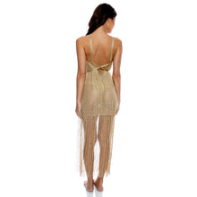 Load image into Gallery viewer, Image 05: Luli Fama Vêtement De Plage Cross Halter Long Fringe Dress Gold Rush
