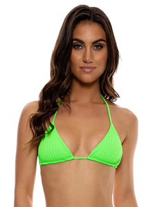 Model Front: Luli Fama Haut Top Wavy Ruched Que Sera Sera Neon Lime