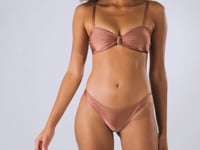Load and play video in Gallery viewer, Video: Rio De Sol Ensemble Set Shimmer-Copper Bandeau-Joy Essential
