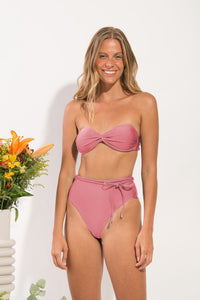 Model Front: Rio De Sol Ensemble Set Shimmer-Confetti Twist Belted-High-Waist