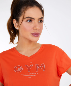 Laranja Pitanga Cropped Skin Fit Gym T-Shirt
